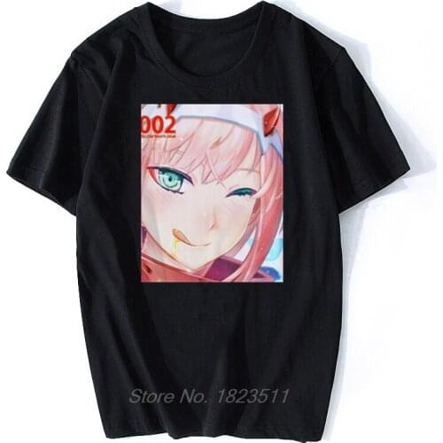 Harajuku Mens Darling In The Franxx T-shirt Zero Two Funny Short Sleeves Tshirt Anime Cotton T Shirt Streetwear Tees Tops