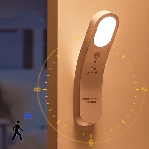 USB PIR Led Night Lights Motion Sensor Rechargeable Cabinet Wall Lamps Battery Wardrobe Bedside Closet Stair Portable Flashlight