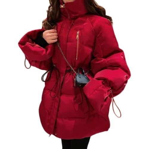 2021 New Korean 90% White Duck Down Down Jacket Shiny Silk Long Cold-proof Outerwear Winter Casual Parka Overcoat Red Ropa Mujer