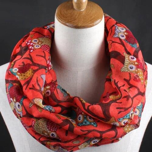 New Women Lovely Owl Print Ring Scarves Hot Sale Fashion Spring Autumn Scarf For Women Comfortable Scarves Neck Scarf Wholesale
