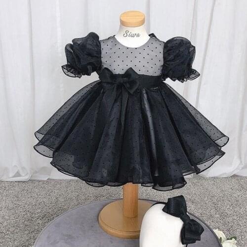 Baby Girl Clothing For Baptism Birthday Party Wedding Princess Ball Gown Short Sleeve Mesh Bow Dresses For Girl Vestidos A368