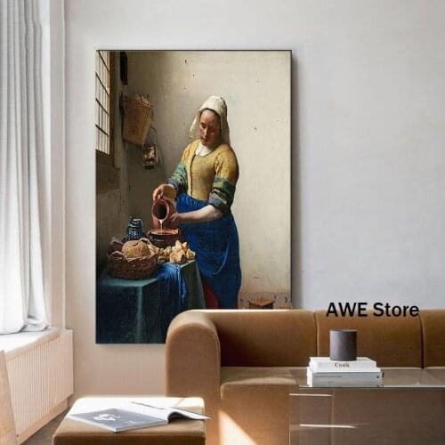 Posters and Prints Classical Famous Oil Painting The Milkmaid Wall Art Canvas Painting Picture for Living Room Design Decor