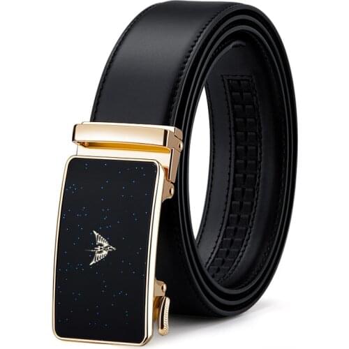 WilliamPolo new style Genuine leather Men Belt high quality luxury cowhide Fashion alloy Automatic Buckle casual business