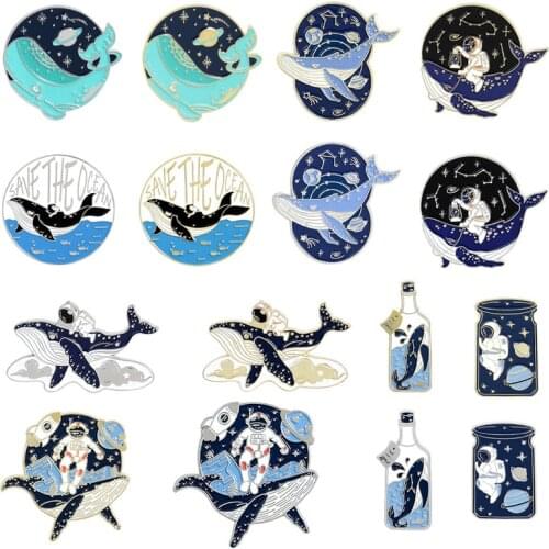 Cartoon creative space astronaut whale planet Brooch bottle rocket metal pin clothing bag accessories gifts to friends