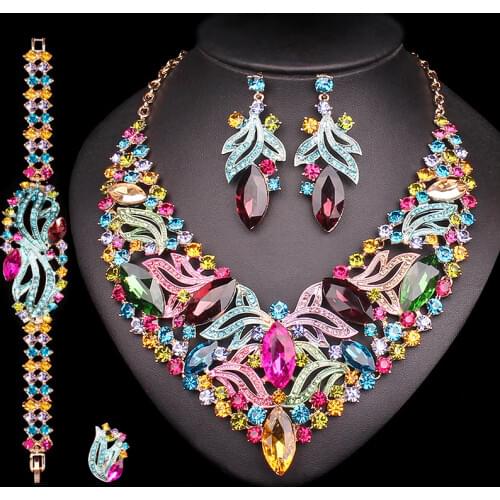Luxurious Leaves Bridal Jewelry Sets Wedding Statement Necklace Earrings set for Brides Party Costume Accessories Gift for Women