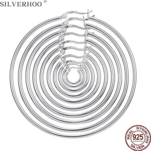 SILVERHOO 925 Sterling Silver Hoop Earring Multi Size Smooth Earrings For Women Ethnic Style Fine Jewelry Hot Selling Gift