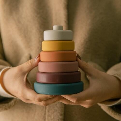 Bite Bites 6PCS Silicone Stacking Building Blocks Baby Toys Montessori DIY Creative Stacking Balance Game Educational Toy Infant