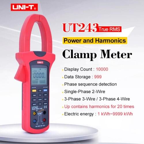 Power Harmonics Clamp Meter UNI-T UT243;True RMS Clamp Power Meter,voltage/current measure/Phase sequence detection/Data Storage