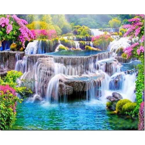 Spring landscape waterfall Diamond Painting Full Square Round Drill Diy 5D Diamond Embroidery Mosaic NeedleworkZP-2638