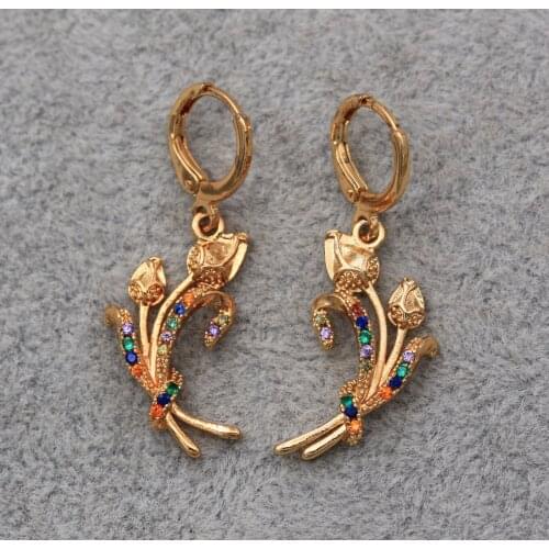 Dangle Drop Earrings Red Green Cubic Zirconia Rose Copper Earring For Women Fashion Jewelry Accessories Wedding Anniversary Gift