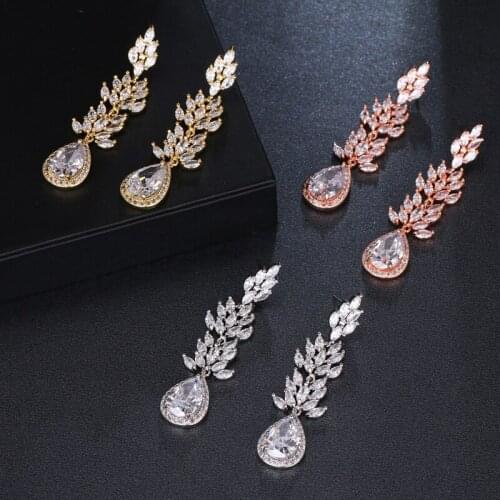 Retro Beautiful Maple Leaf Dangle Earrings For Women Fashion Luxury Zircon Earring Trendy Female Jewelry Wedding Gift For Guests