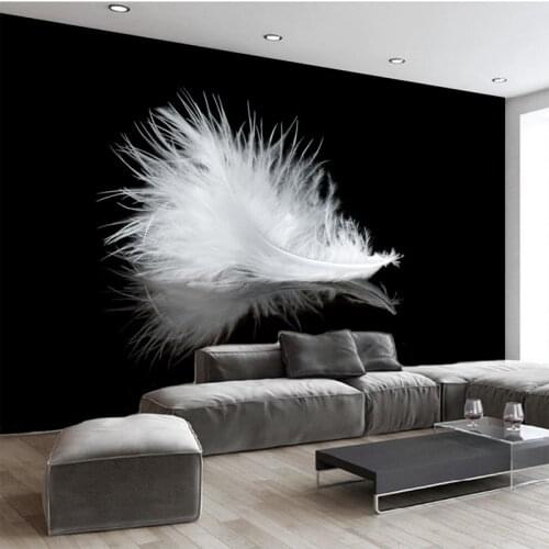 Custom Mural Modern Simple Black and White Feather 3D Wallpaper Study Living Room Sofa Background Home Decor Papel De Parede 3D