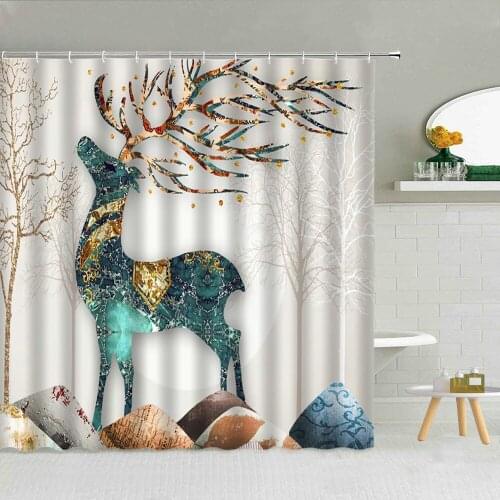 Cartoon Colorful Fawn Forest Shower Curtain Grassland Animal Bathroom Decor Flower Tree Printed Bath Screen Curtains With Hooks