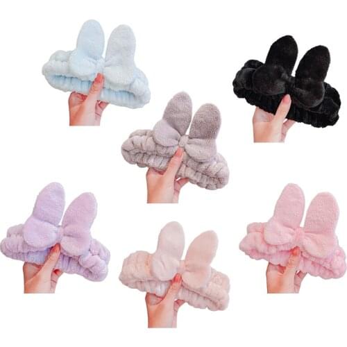 Women Autumn Plush Headband Cute Cartoon Butterfly Bowknot Hair Hand Face Wash Makeup SPA Shower Elastic Non-Slip Turban