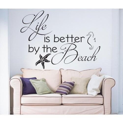 Life Is Better By The Beach Wall Stickers Home Decor Living Room Vinilos Paredes Vinyl Wall Art Decal Wall Stickers Muraux S-628