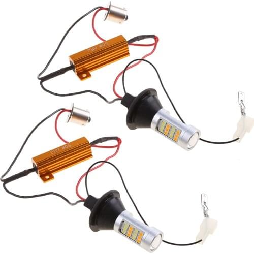 1Pair BAU15S PY21W T20 Dual Color White/Amber Yellow Switchback LED Turn Signal Light+Error Free Canbus with Resistor DRL Auto