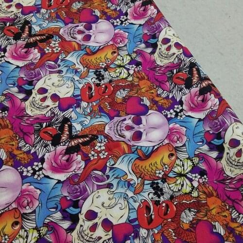 100% Cotton Latest Skull Fabric Design Fish Butterfly Lip Flower Skull Halloween Printed Fabric Patchwork 45x105cm Home Decor