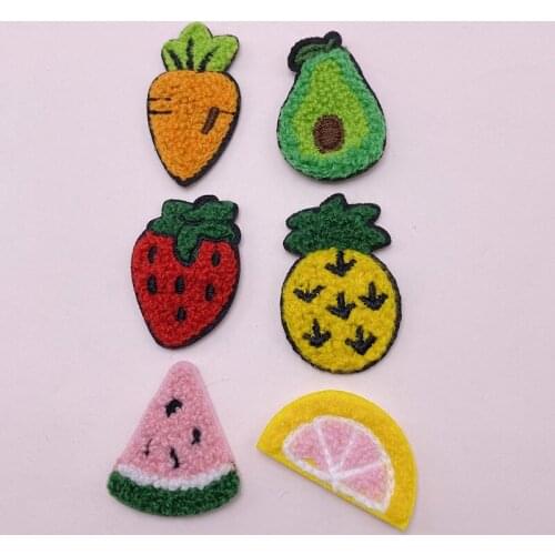 15pcs/lot Cartoon embroidery fruit series glass turnip strawberry Padded Patches Appliques For Clothes DIY Hair Decoration
