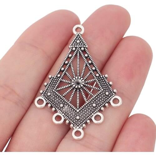 20 x Tibetan Silver Chandelier Earring Multi Strand Connector Water Drop Charms Pendants for Boho Jewelry Making Finding 46x32mm