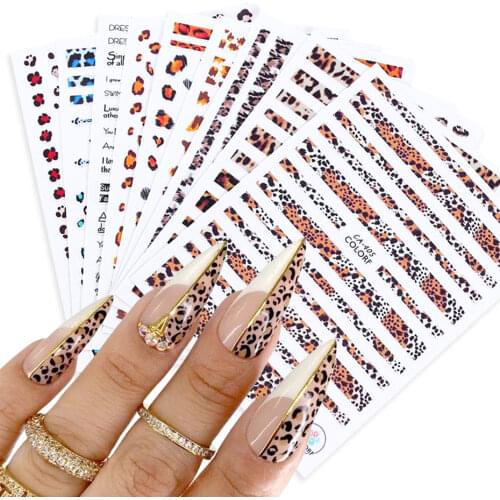 1pcs Popular Leopard 3D Sliders For Nail Art Decorations Cute Animal Print Sticker Decal Polish Manicure Tattoo Tips BECA401-409