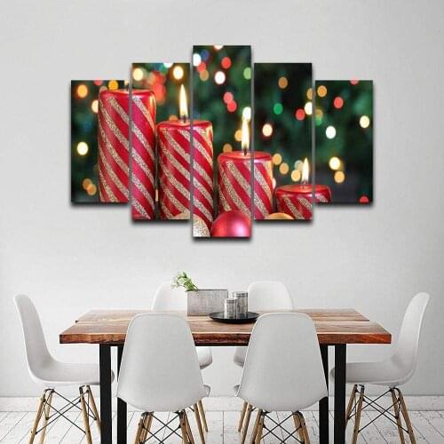 5Pcs Home Living Room Decor Wall Art Prints Red Candle Picture Art sholdnut Cartoon Christmas Canvas Picture Drop Shipping