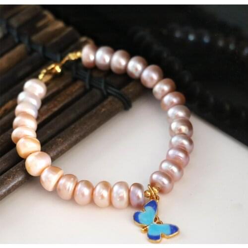 9-10mm natural pearl orange purple abacus rondelle beads diy unique bracelets for women high grade gifts jewelry 7.5inch B2969