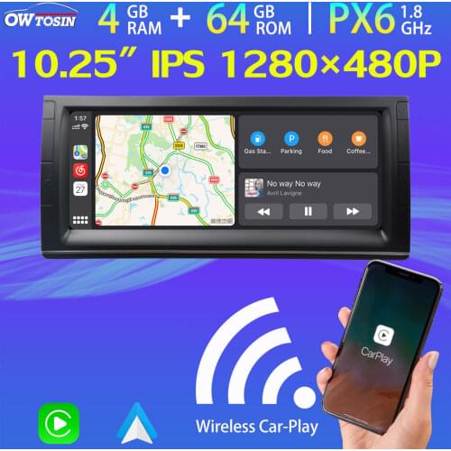 10.25" IPS 1280*480P PX6 4+64G Android 10.0 Car Player For BMW 5er E39 X5 E53 Land Rover Range Rover GPS Navi Carplay HDMI Radio