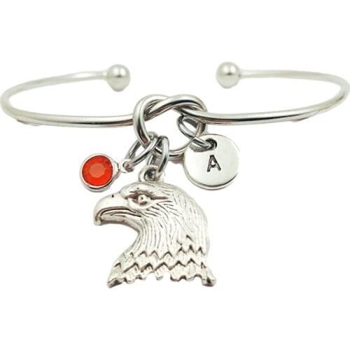 Bald Eagle Animal Retro Creative Initial Letter Monogram Birthstone Adjustable Bracelet Fashion Jewelry Women Gift Pendant