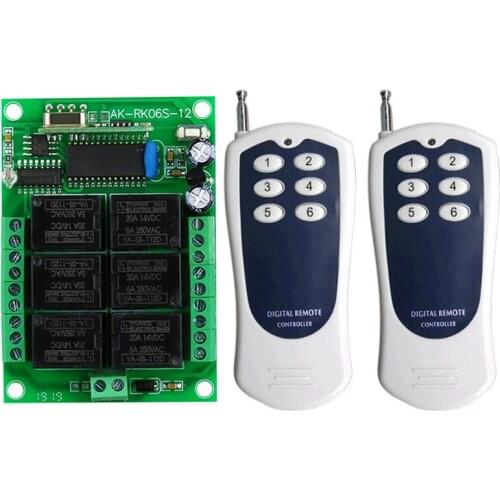 DC 12V 6CH RF Wireless Remote Control Switch System 6 CH 10A Relay Radio receiver +315/433 MHz remote control garage door opener