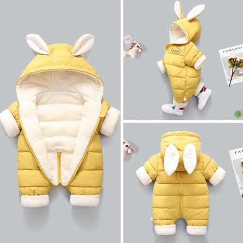 2020 Autumn Winter Overall For Children Infant Down Cotton Thickened Clothes Hooded Cartoon Baby Boys Girls Jumpsuit Baby Romper