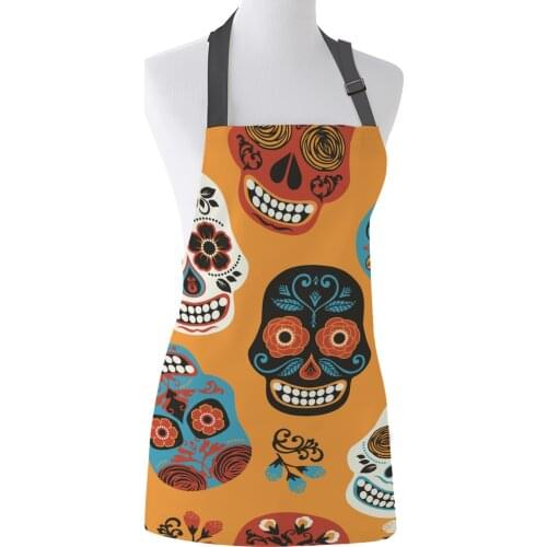 Skull Flower Mexico Horror Print Apron Print Unisex Kitchen Bib with Adjustable Neck for Cooking Gardening