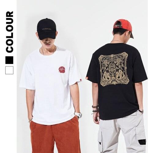 The new spring and summer 2021 cotton tide loose short sleeve T-shirt male the current Chinese wind menswear phoenix embroidery