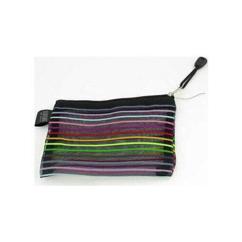 Zip up Multicolored Stripes Black Stationery File Bag Pocket