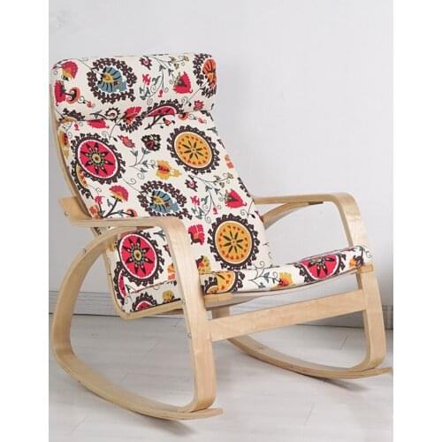 Comfortable Relax Rocking Chair Gliders Lounger Fabric Cushion Seat Living Room Furniture Modern Adult Rocking Armchair Wooden