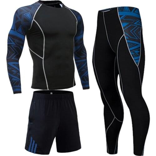 3 piece set Running suit Compression Sportswear clothing Mens Top Sports Tights Jogging Leggings Shorts Quick dry Tracksuit men