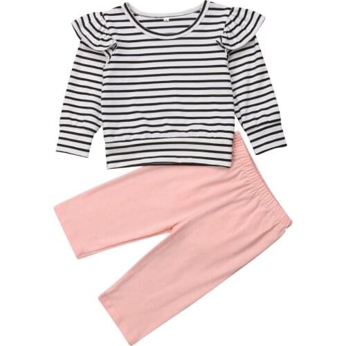 Baby Kids Cotton Striped Clothes Sets Newborn Kid Babies Girls Stripes Top Pants Outfits Casual Clothes 0-3T