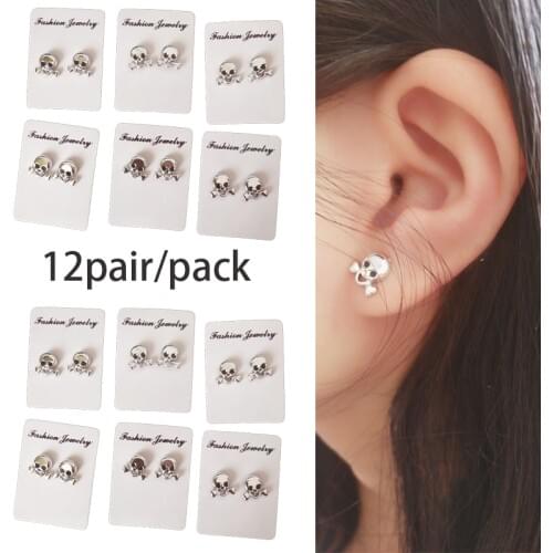 Punk Rock Skull Round Magnetic Earings For unisex No Piercing Ear Studs Jewelry No Hole Magnet stud Earring
