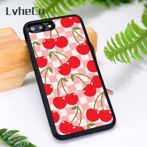LvheCn Silicone Rubber Phone Case Cover for iPhone 6 6S 7 8 Plus X XS XR 11 12 Mini Pro Max Cherry Checkers