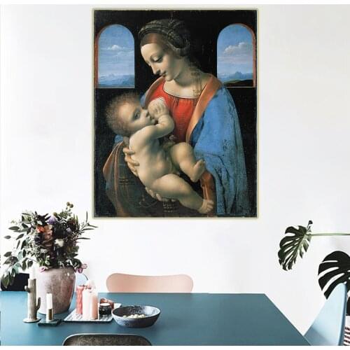Citon Leonardo da Vinci《Madonna Litta》Canvas Art Oil Painting Artwork Poster Picture Wall Decor Home Living room Decoration