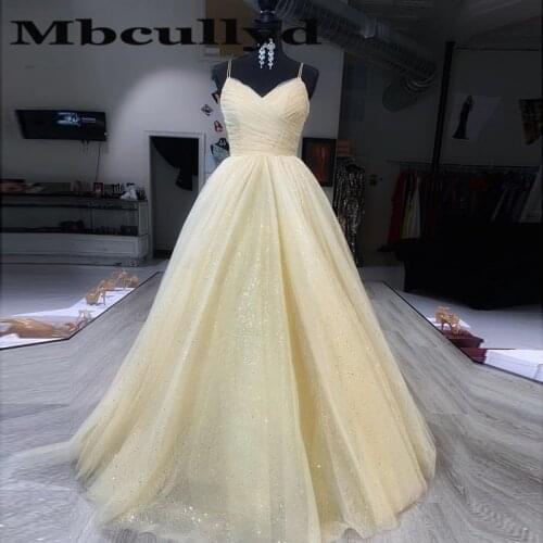 Mbcullyd Shining Tulle Evening Dresses Long 2020 Puffy A-line Formal Prom Dress For Women Cheap vestidos de fiesta de noche