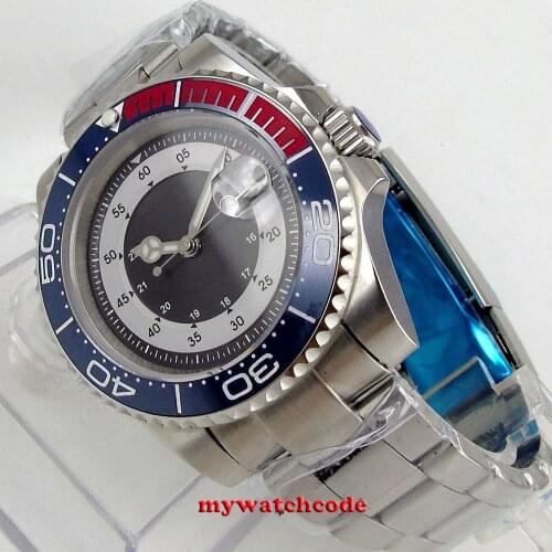 40mm bliger gray dial caremic bezel date window sapphire crystal automatic mens watch