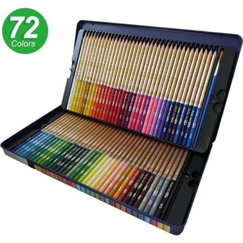 72 Colored Pencils Set Water-soluble Pencils with Brush Metal Storage Case 3.3mm Thick Core Blendable Pencils for Art Supplies