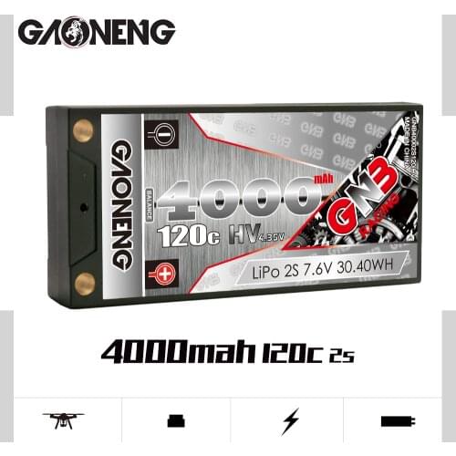 GAONENG GNB 4000mAh 2S 7.6V 120C/240C HV Low Profile Hardcase LiPo Battery Super Shorty 5.0mm Bullet XT60 T for RC Car Boat