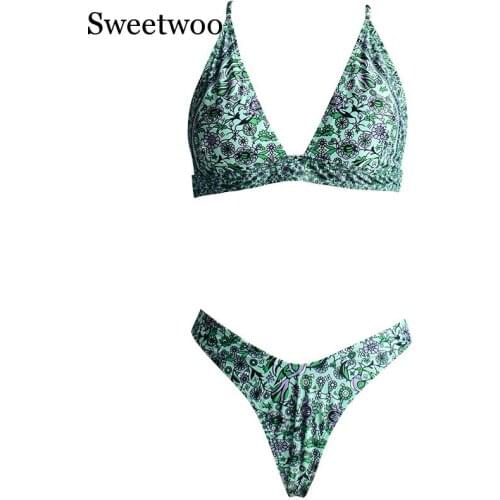 2020 New Floral Printed Women Bikini Set Push-up Swimsuit Bandage Swimming Costume Bathing Suit Swimwear Monokini Beachwear