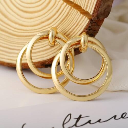 New gold metal earrings, creative punk style, personalized double circle metal Earrings