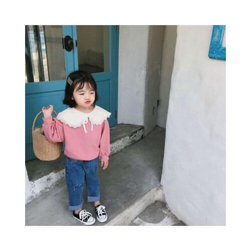 Baby Girl Clothes Toddler Infant Brand New Baby Cotton T Shirt Kids Girls Cute Lace Collar Tee Shirt Clothes Girls Top Tees 1-5Y