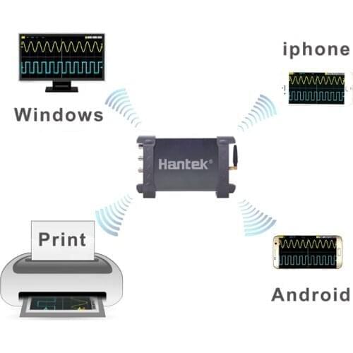 Hantek IDSO1070A mobile phone oscilloscope connected to ipad, iphone wife wirelessly connected to HANTEK