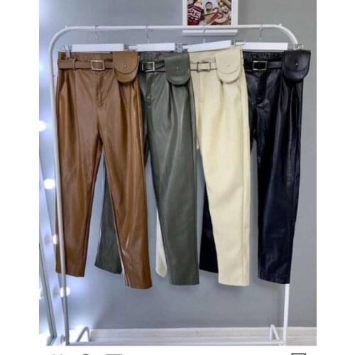 Vadim Direct Selling Flat Pu Leather Pants Slim-fitting Tight-fitting Belt Bag Women 2020 New High Waist Pencil Faux Streetwear