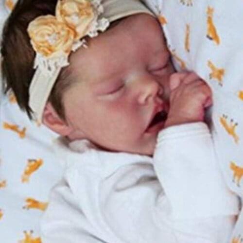 18Inch Eyes-Close Realistic Baby Girl Doll with Hair Band Lifelike Newborn Doll Caucasian Sleeping Vinyl Reborn Toy D5QA