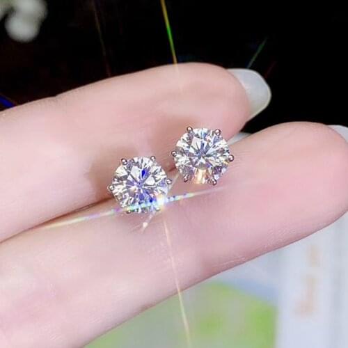 Real 18K White Gold moissanite stud earrings for women fine jewelry 2.4ct Each 1.2ct 7*7mm size gem round cut D VVS party gift